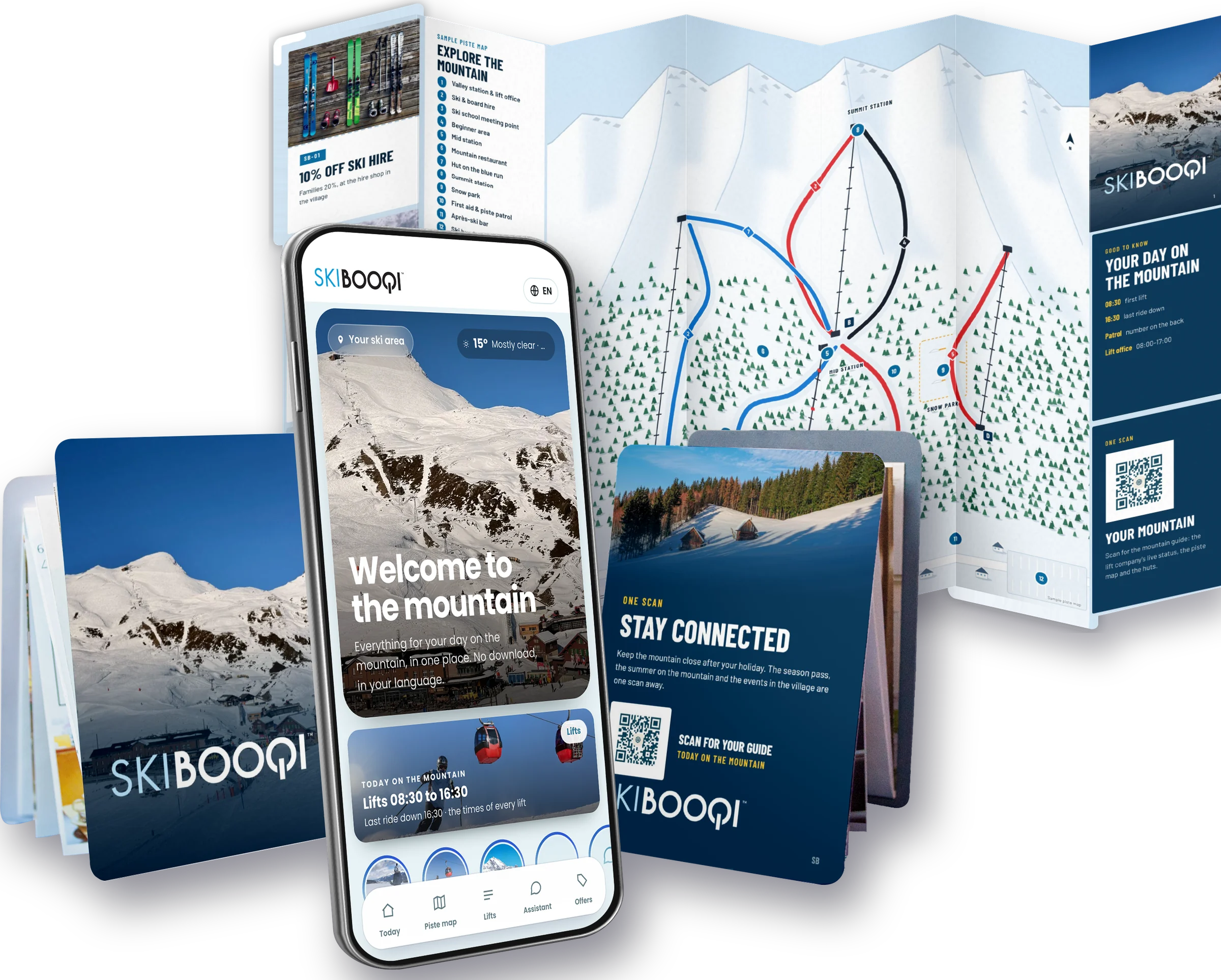 A SkiBooqi in the hand, with BooqiConnect on a phone